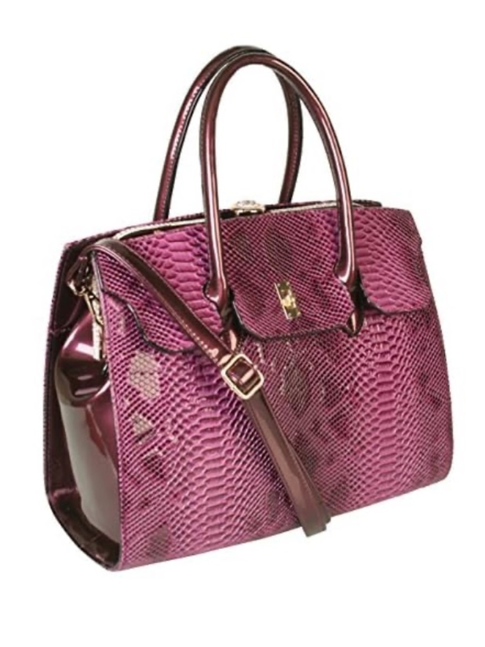 Front Turn-Lock Faux Python Kiss-Lock structured Satchel Bag